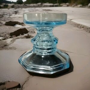 Vintage Blue Depression Glass Pedestal & Taper Candle Stick Holder